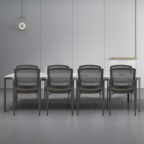 CLATINA Black Stacking Chairs Stackable Waiting Room Chairs with Armrest, Mesh Office Reception Guest Chair for Home Desk Conference Lobby Church Medical Meeting Training Ergonomic, Set of 8