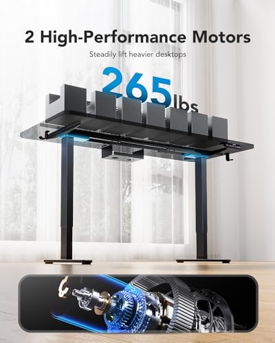 HUANUO Electric Standing Desks Frame with 265 lbs Dual Motor,Thick T-Shaped Desk Legs Made of Automotive Grade Steel,for Max 90″x31.5″ Desktop, Height Adjustable Desk Frame for Home Office, Frame Only