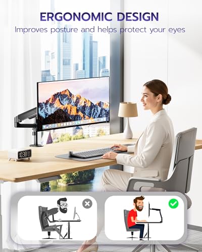 ARES WING Single Monitor Mount - Ultrawide Monitor Arm for 40 34 32 27 Inch Heavy Duty Curved Screen Up to 26.4 lbs with Clamp/Grommet Desk Mount, 75/100 Vesa Mount, Black