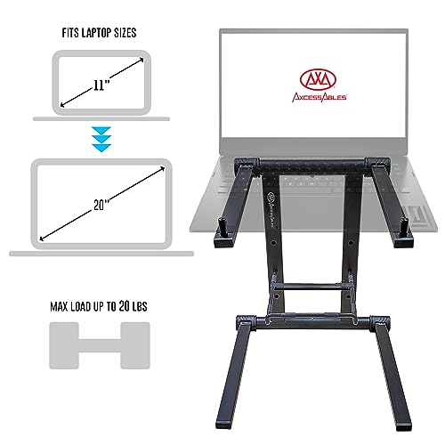 AXA AXCESSABLES DJ Laptop Stand with Travel Bag | Portable Foldable Aluminum Laptop Stand for Laptops up to 15 inches and 20lbs | No Assembly Required, Includes Carrying Bag