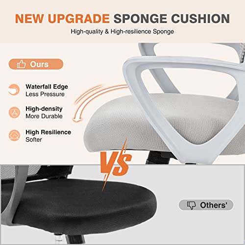 Sweetcrispy Ergonomic Mid-Back Mesh Home Office Desk Chair with Wheels, Managerial Executive Chair with Lumbar Support, and Comfortable Armrests for Home, Bedroom, Study, Office, Grey