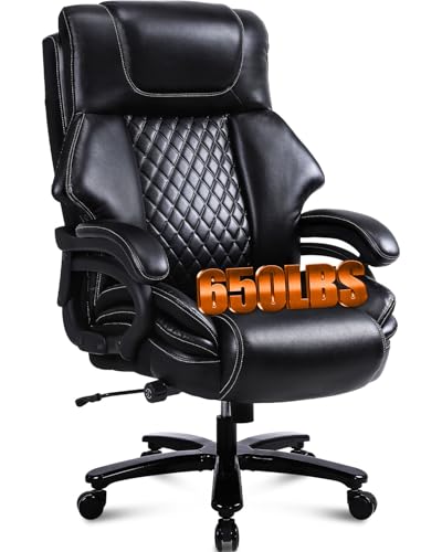 BOSMILLER 650lbs Large Big and Tall Office Chair for Heavy People with Adjustment Lumbar Support, Comfy Padded Heavy Duty Leather Executive Office Chair with Quiet Rubber for Adults 8 Hours Daliy Work
