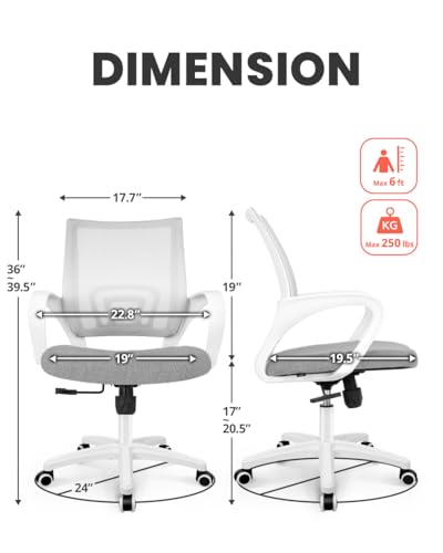 NEO CHAIR Office Desk Computer Chair Ergonomic Mesh Gaming Cushion Seat with Comfy Lumbar Mid Back Support Adjustable Height Swivel Rolling Wheels for Home Task (Grey)