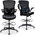 Drafting Chair 400lbs Heavy Duty Tall Office Chair Big and Tall Ergonomic Standing Desk Chair with Lumbar Support and Adjustable Footrest Ring, Comfy Mesh Wide Chair with Flip-up Armrests, Black
