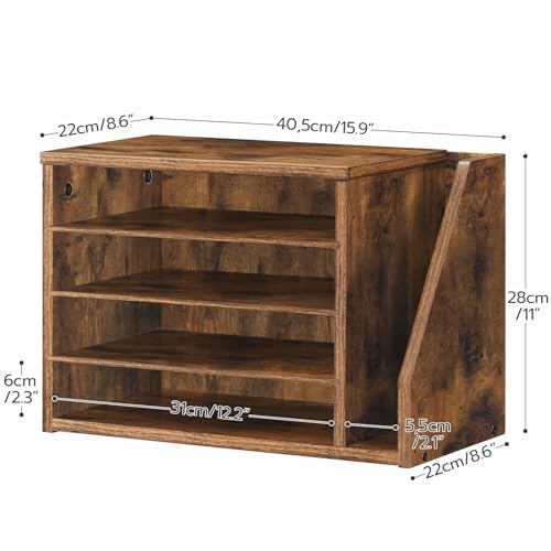 HOOBRO Mail Sorter, Literature Organizer with Adjustable Shelves, Paper Organizer for Office, Home, Wood Countertop File Holders, Mails, Magazines, Rustic Brown FG41WF01