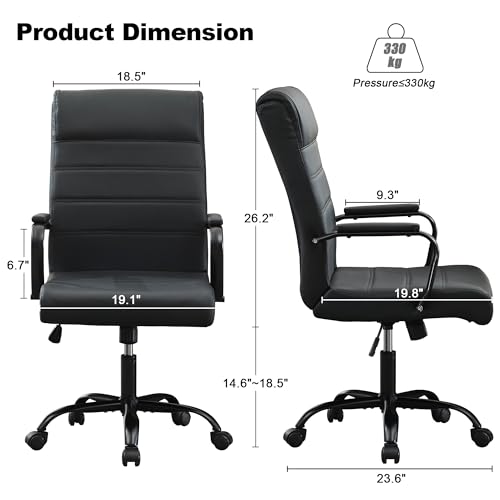 BOWTHY Office Desk Chair,Modern Conference Room Chairs,High Back Ergonomic Home ofiice Chair,Adjustable Height Swivel Executive Computer Chair with Padded Seat and Armrest,Pure Black