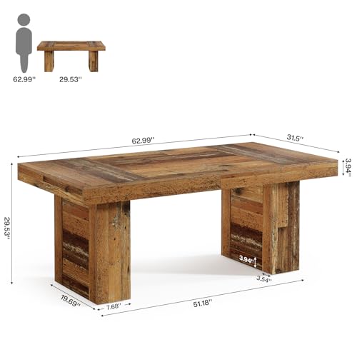 Tribesigns 63" Large Executive Desk, Farmhouse Computer Office Desk Wooden Writing Table Rustic Rectangle Business Workspace Table for Home Office, Distressd Rustic Brown