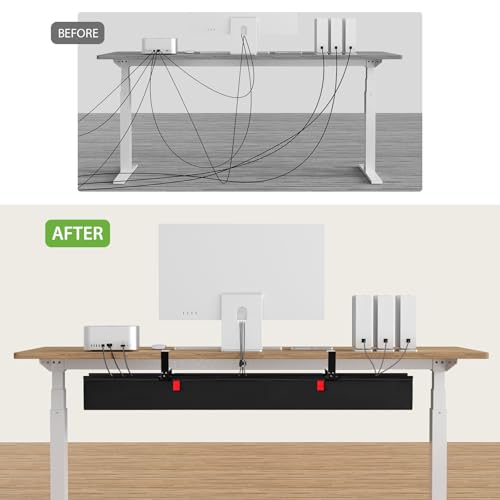KEEGH Extra Large 48" Under Desk Cable Management Tray - Under Desk Cord Management - Clamp/Screw Mount - Support Upto 70lbs - Fabric Wire Management - Cable Raceways Tray Cord Hiders for Office/Home