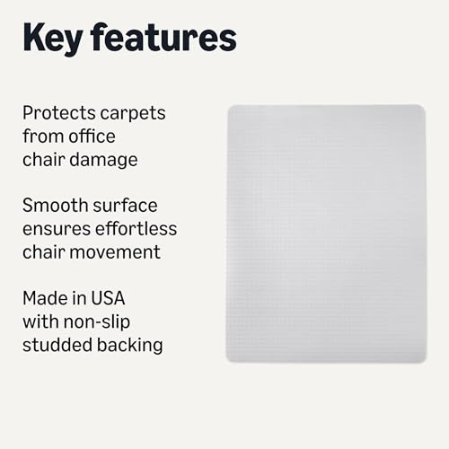 Amazon Basics Office Chair Mat for Low Pile Carpeted Floors, Clear Plastic with Studded Grips, 46" x 60", for Home or Office