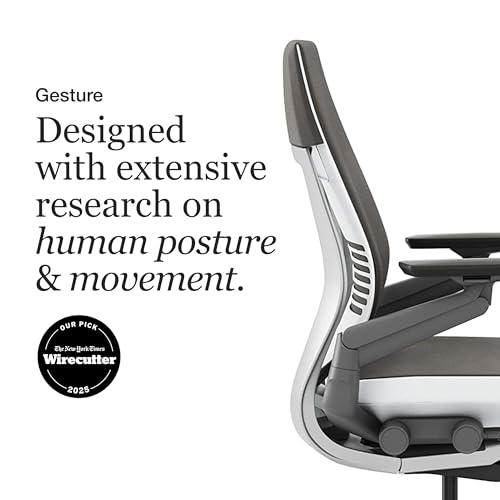 Steelcase Gesture Office Chair - Ergonomic Work Chair with Wheels for Carpet - Comfortable - Intuitive-to-Adjust for Desk - 360-Degree Arms - Graphite Gray Fabric