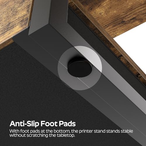 YATINEY Desktop Printer Stand, 2-Tier Printer Table with Non-Woven Drawer, Multi-Purpose Desk Organizer for Home Office, Under Desk Open Organizer Shelf, Rustic Brown PS01BR