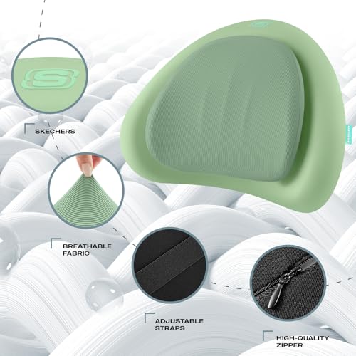 Skechers Lumbar Pillow Premium Memory Foam, Double-Layer-Office Chair Cushion for Tailbone Pain Relief,Butt Pillow for Office Chair,Car seat Cushion,Long Sitting Office Workers,and Car Drivers,Green