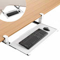 Strifuture Keyboard Tray Under Desk - Full Metal Slide Out Holder, Rust-Resistant & Scratch-Proof, Double C-Clamps, 26x13" Tray for L Shape/Regular Desks, Standing/Sitting Workstation(White-B)