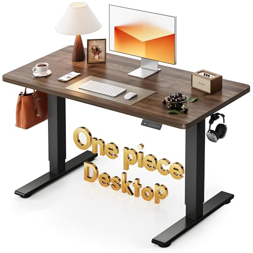 CubiCubi One-Piece Standing Desk, 48 x 24 Electric Height Adjustable Computer Desk, Sit Stand up Home Office Workstations with Whole-Piece Desktop, Black Walnut