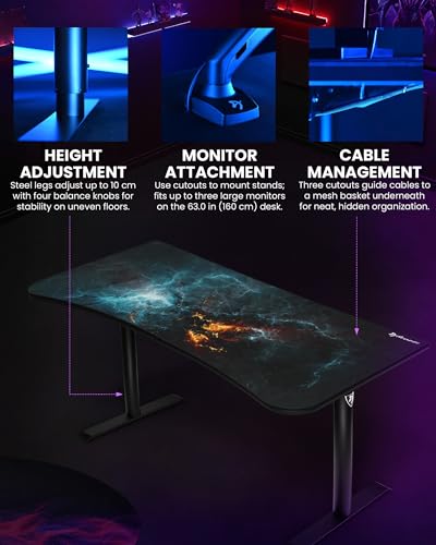 Arozzi Arena Special Edition Ultrawide Curved Gaming and Office Desk with Full Surface Water Resistant Desk Mat Custom Monitor Mount Cable Management Cut Outs - Omega