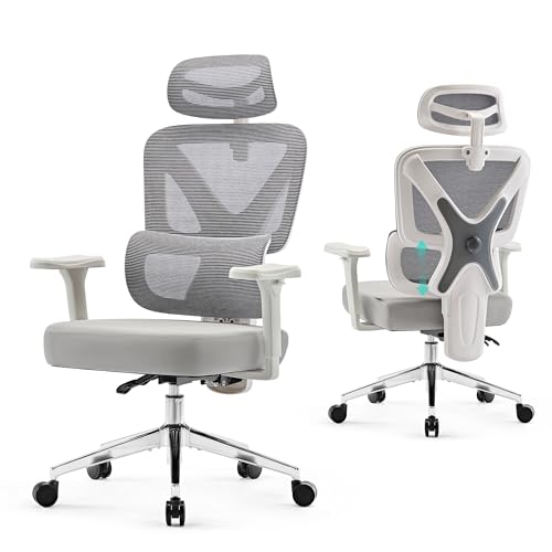 EUREKA ERGONOMIC Exis Ergonomic Chair, Office Chairs with Adjustable Lumbar Support & Multi-Position Backrest, Gaming Chair with High-Resiliency Seat for Long Hours, 360° Rotatable Armrests, White