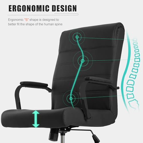 BOWTHY Office Desk Chair,Modern Conference Room Chairs,High Back Ergonomic Home ofiice Chair,Adjustable Height Swivel Executive Computer Chair with Padded Seat and Armrest,Pure Black