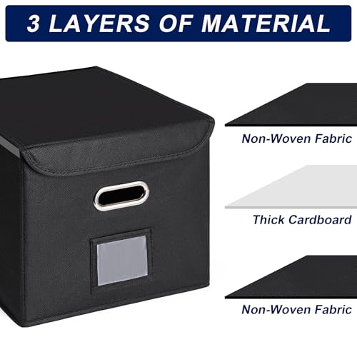 CADONO File Organizer Box with Lid, Large Hanging File Folder Organizer with Plastic Slide, Collapsible Portable Filing Storage Boxes for Office/Decor/Home (Black, 14.9 x 12.59 x 10.8 inch)