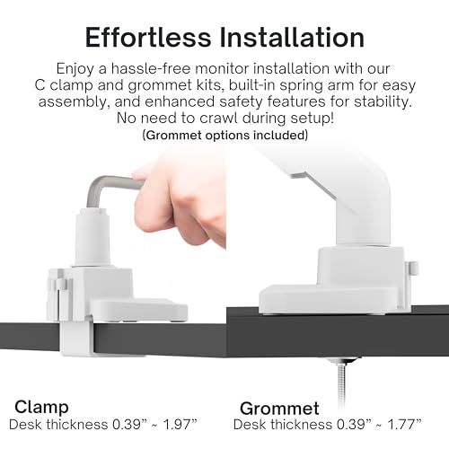 Pixio PS1S Wave White Single Monitor Arm Stand Desk Mount - Fits up to 32 inches Monitors and up to 19.8lbs. VESA Compatibility and Integrated Cable Management