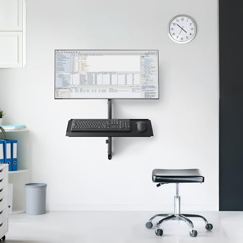 VIVO 26 Inch Keyboard and Mouse Tray Wall Mount with Wrist Pad, Tilt and Rotation, Standing Workstation Accessory for Ergonomic Typing, Black, Mount-WALLKB