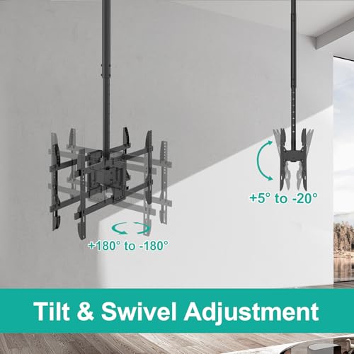 WALI Ceiling TV Mount Dual Screen Back to Back Fits Most Display 43 to 86 Inch TV, Up to 176lbs, 88 lbs for Each Screen, Height Extension up to 66.5 Inch, Mounting Holes 600x400mm (CM4386-2S), Black