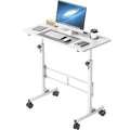 Furmax 31.4" Small Portable Standing Desk Height Adjustable with Lockable Wheels, Mobile Stand Laptop Computer Workstation for Walking Pad Treadmill (White)