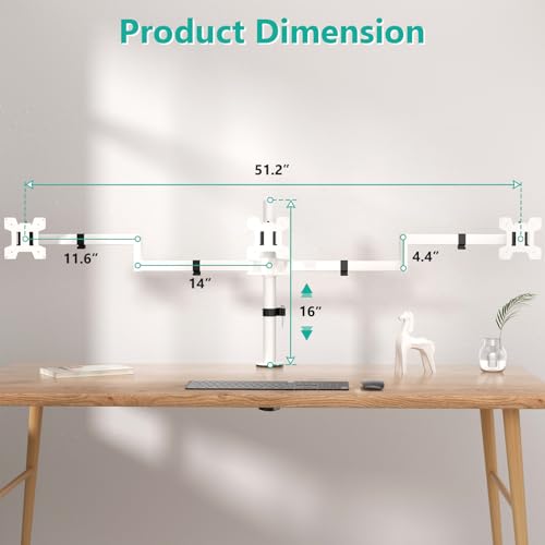 WALI Triple Monitor Mount, Three Monitor Desk Mount Fits 13-27in Screens, Holds up to 22lbs, Multiple Computer Stand with Tilt, Swivel, Rotation, VESA 75x75,100x100mm(M003S-W), White