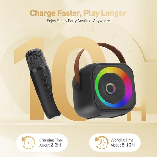 Mini Karaoke Machine, Portable Bluetooth Karaoke Speaker with 2 Wireless Microphones and Party Lights for Kids and Adults, Birthday Gifts for Girls Boys Family Home Party