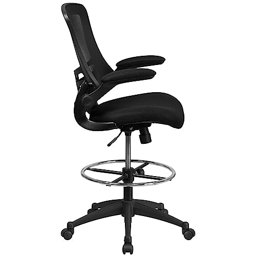 Flash Furniture Kelista Mid-Back Swivel Office Chair with Adjustable Seat Height, Ergonomic Mesh Desk Chair with Flip-Up Armrests, Black
