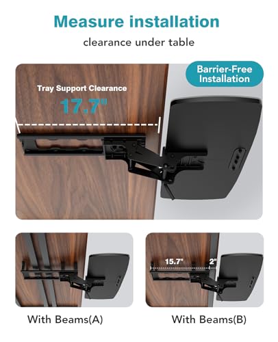 Keyboard Tray Under Desk with Storage Drawer, Height Adjustable Keyboard Tray Slide Out 360° Swivel Tilt, Ergonomic Under Desk Mount Keyboard & Mouse pad Lighting, Black