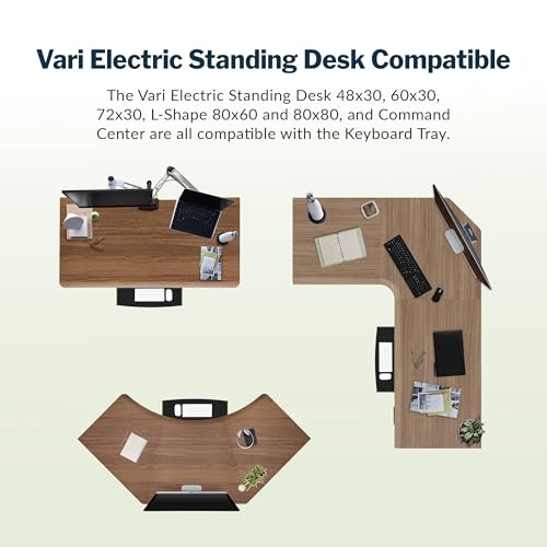 Vari Slide-Out Keyboard Tray – Ergonomic Under-Desk Pull-Out Shelf with Smooth-Glide 9.5" Access, Space-Saving Design, Fits Full-Size Keyboard & Mouse, Easy Install + VariDesk Compatible (Black)