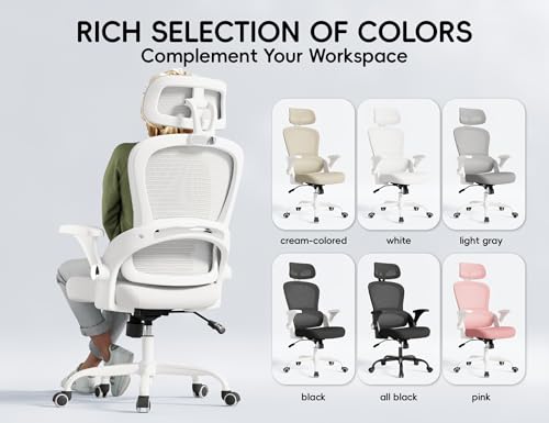 TRALT Office Chair - Ergonomic Office Chair with Back Support, Home Office Desk Chairs, 330lbs Wide Seat Big and Tall Office Chairs with Headrest, Comfy Desk Chairs (White)