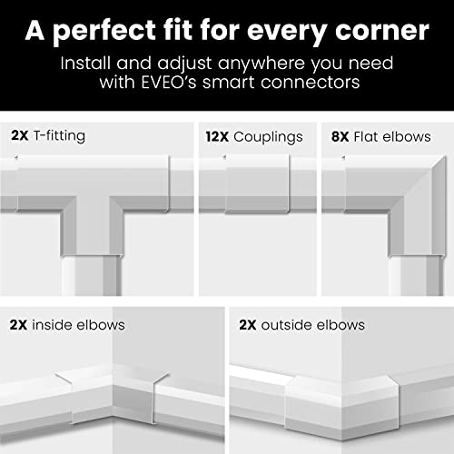 EVEO Cable Hider Wall 306” - Cable Raceway Cord Hider - Wire Covers for Cords on Wall, Cord Cover, Wall Cable Hider, Cable Concealer, Wire Hiders for TV on Wall Management-20X (L16 W0.95 H0.5) - White