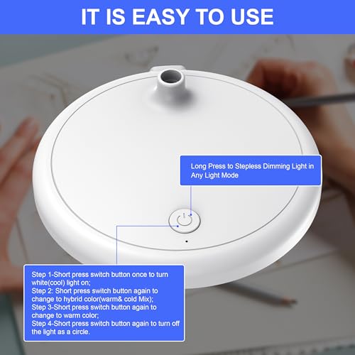 RORENSE LED Desk Lamp for Home Office,3 Light Colors,Table Lamp,Dimmable Reading Light for Bedside Small Desk Lamp for College Dorm Room,Bedroom Desk Light,White