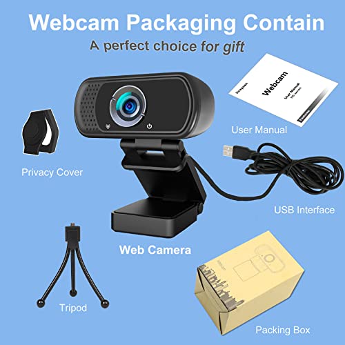 Hrayzan 1080p Webcam with Microphone, USB PC Camera 110-Degree Wide Angle Webcam with Tripod/Privacy Cover,Plug and Play Web Camera for Desktop Computer Laptop mac Video Conferencing Streaming