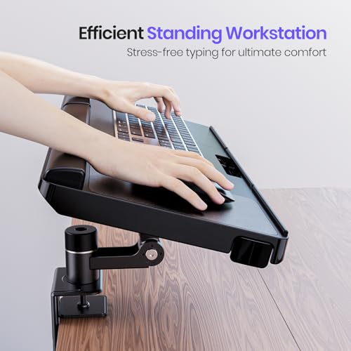 Klearlook Upgraded Adjustable Keyboard Tray for Above Desk & Under Desk Use - Ergonomic Sit-Stand Keyboard Riser with 360° Rotation, 24.4"×10" Keyboard Stand with Wrist Rest & Storage Drawer - Black