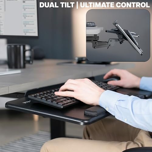 VIVO Adjustable 27 x 12 inch Under Desk Keyboard Tray with 2-Part Tilting Design, Ergonomic Under Table Mount with Padding, Black, Mount-KBTM1