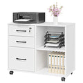 Panana 3 Drawer Office File Cabinets, Mobile Lateral Printer Stand with Open Storage Shelf, Rolling Filing Cabinet with Wheels Home Office Organization and Storage (White)