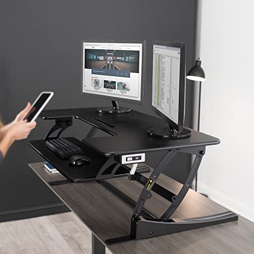 VIVO 42 inch Electric Height Adjustable Stand Up Desk Converter, VE Series, Sit to Stand Tabletop Dual Monitor Riser with USB Port, Black, DESK-V000VLE