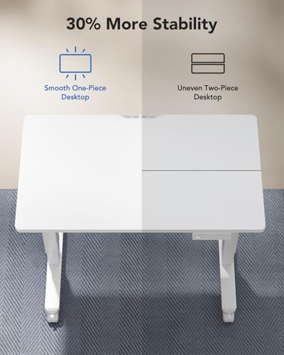 HUANUO Electric Small Standing Desk, 35" x 20" Whole Piece Desktop, Adjustable Height Computer Desk, 4 Height Memory Settings, Sit Stand Up Desk for Home Office, White