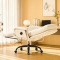 FLEXISPOT Multi-Task Ergonomic Office Chair with Footrest Computer Desk Chairs Indoor Lounge Chair with 90-165° 4-Level Reclining, Chairs for Working Relaxing Sleeping, PU Leather+Iron Base, White