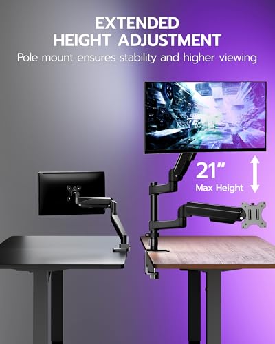 ARES WING Single Monitor Mount - Ultrawide Monitor Arm for 40 34 32 27 Inch Heavy Duty Curved Screen Up to 26.4 lbs with Clamp/Grommet Desk Mount, 75/100 Vesa Mount, Black