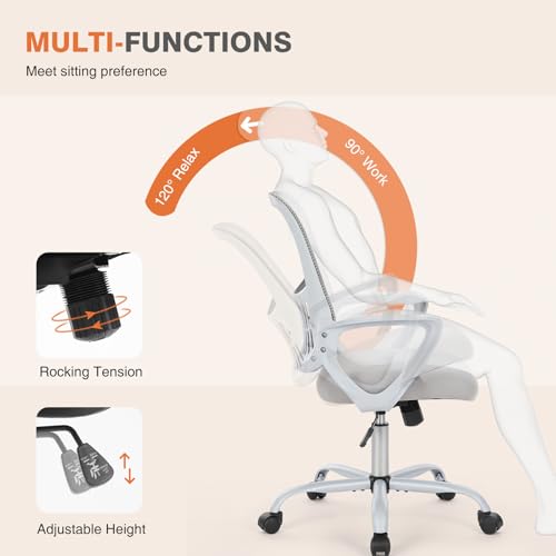 Sweetcrispy Ergonomic Mid-Back Mesh Home Office Desk Chair with Wheels, Managerial Executive Chair with Lumbar Support, and Comfortable Armrests for Home, Bedroom, Study, Office, Grey