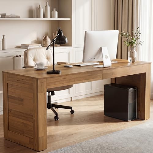 Tribesigns Two Person Desk, 78.7-Inch Extra Long Desk, Farmhouse Double Computer Table, Large Writing Gaming Workstation for Home Office, Brown