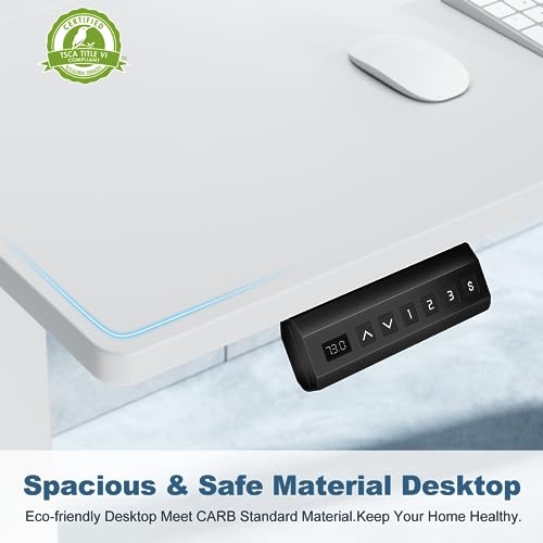 DUMOS 40 Inch Electric Standing Desk Height Adjustable, Sit to Stand Up Computer Workstations Work PC Table Home Office Study Writing Gaming Desks with Memory Presets for Walking Pad, Bedroom, White
