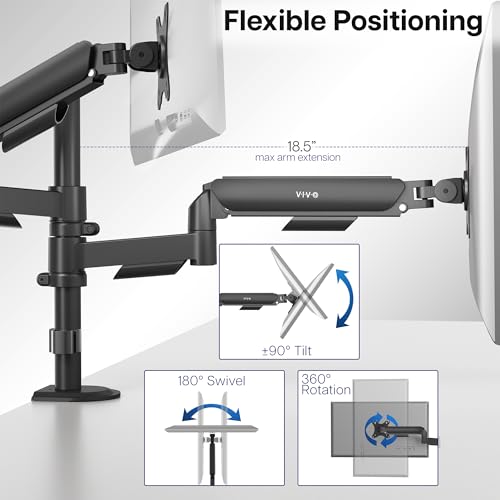 VIVO 17 to 32 inch Dual Mechanical Monitor Mount, 2 Tension Spring Arms, Adjustable Swivel, Rotation, Heavy Duty VESA Desk Stand with C-clamp, Grommet, Max VESA 100x100, Black, STAND-V002K