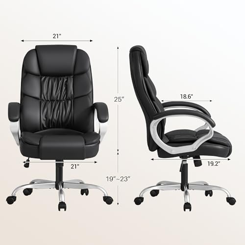 Homall Office Chair High Back Computer Desk Chair, PU Leather Adjustable Height Modern Executive Swivel Task Chair with Padded Armrests and Lumbar Support (Black)