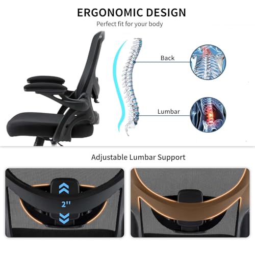 Drafting Chair, Tall Office Chair for Standing Desk, Ergonomic Standing Desk Chair with Flip-up Armrests, Counter Height Office Chair with Footrest and Adjustable Lumbar Support