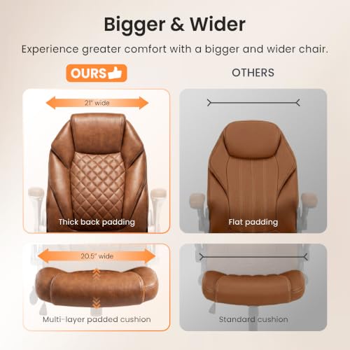 NEO CHAIR Executive Office Chair High Back Ergonomic Computer Desk Chair with Adjustable Lumbar Support Padded FILP-up Arms PU Leather Comfy Task Tilt Swivel for Home (Brown)