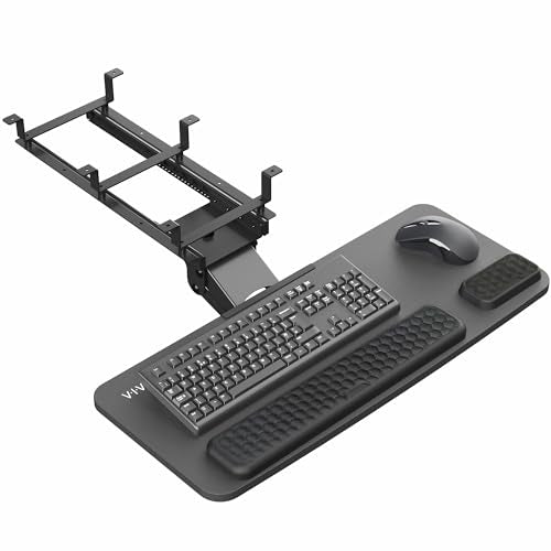 VIVO Premium Adjustable 27 x 11 inch Computer Keyboard and Mouse Platform Tray, Ergonomic Under Table Desk Mount Drawer with Padding, Black, MOUNT-KB27P-B
